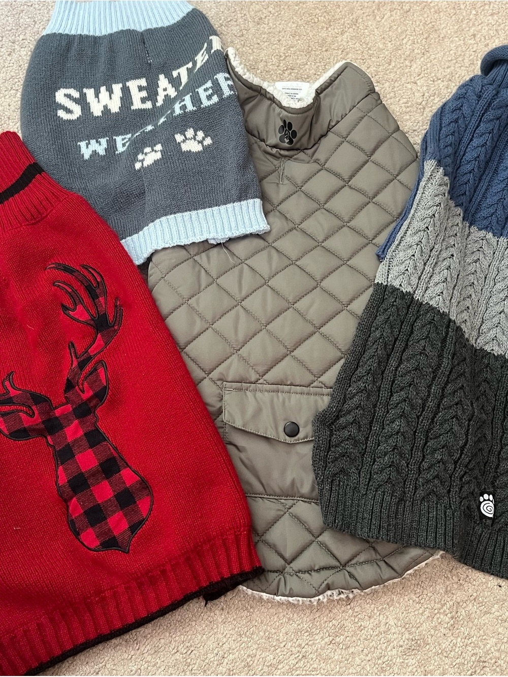 LOT of 3 Dog Sweaters and 1 Dog Jacket - Size M and L